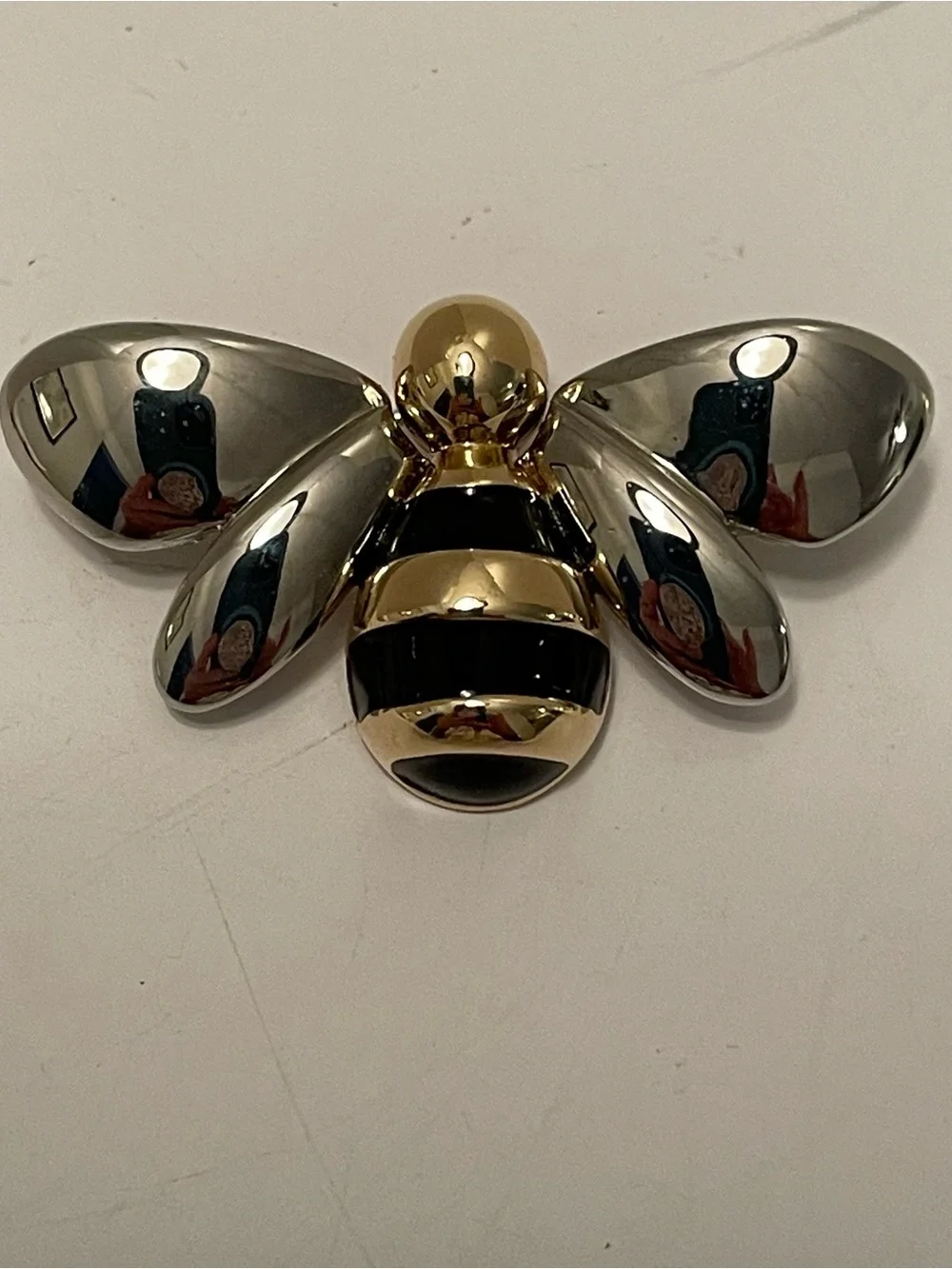 Vintage Liz Claiborne Bee Brooch 1990’s Gold And Silver Tone Black Enamel